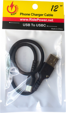 RIDEPOWER USB to USB-C Cable - Charger - Single-End - 12" RPUSBUSBC12