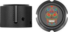 FIGURATI DESIGNS Axle Nut Cover - Front - Stainless Steel - Sugar Skull - Black FD30-FAC-BLK