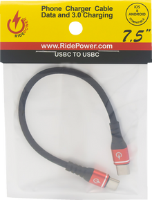 RIDEPOWER Male USB-C to Male USB-C Cable - Phone Charger - Heavy-Duty - 7-1/2" - Black/Red RPUSBCUSBC75