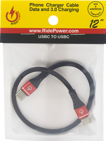 RIDEPOWER Male USB-C to Male USB-C Cable - Phone - Charger - 12" - Black/Red RPUSBCUSBC12
