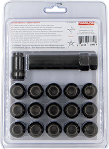 RACELINE WHEELS Lug Nuts - Spline Socket - 1/2"-20 - with Spline Key - Black - 16 Pack RLUG-CS120B