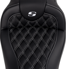 SADDLEMEN Roadsofa™ Seat - with Backrest - White Stitch - FL '08-'23 808-07B-182B6