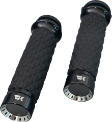 KHROME WERKS Turbine Grips - Custom Contour - Diamond - Black 500330
