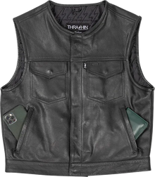 THRASHIN SUPPLY CO. Encinal Leather Shorty Riding Vest - Black - XL TMJ-17-11