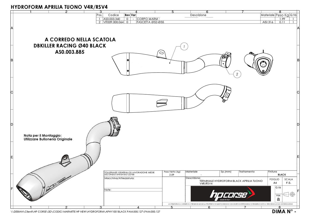 HP CORSE HYDROFORM Slip-on Exhausts with link pipe For Aprilla Tuono V4 (2015-2016)