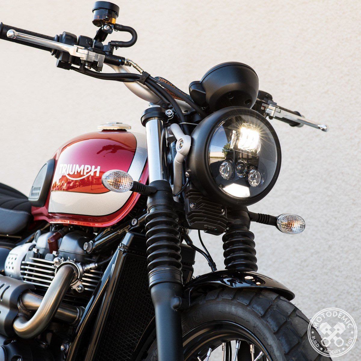 Motodemic LED Headlight Conversion Kit for the Triumph Street Scrambler