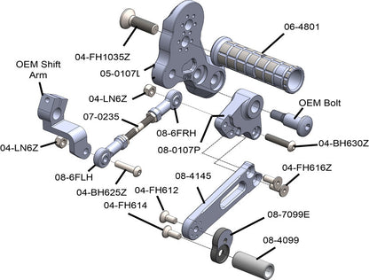 WOODCRAFT Standard Shift Eccentric Rearset Kit W/Pedals for Kawasaki Z125 Pro