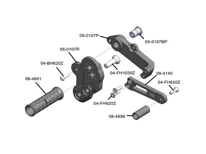 WOODCRAFT GP Shift Eccentric Rearset Kit W/Pedals for Kawasaki Z125 Pro