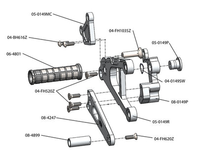 WOODCRAFT Kawasaki ZX6R (09-12) Rearset Kit Complete W/Brake & Shift Pedals  Black