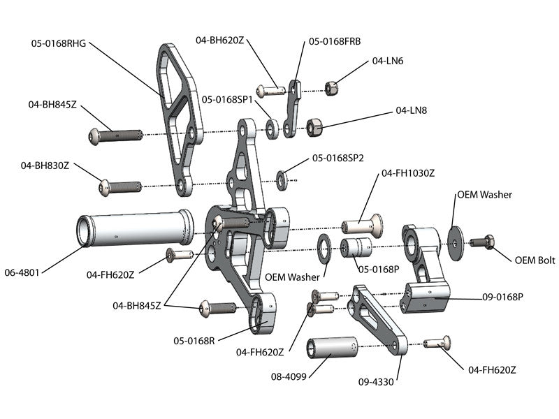 WOODCRAFT Kawasaki ZX-10R (11-15) Complete Rearset Kit (Standard Shift)