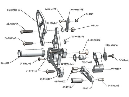 WOODCRAFT Kawasaki ZX-10R (11-15) Complete Rearset Kit (Standard Shift)