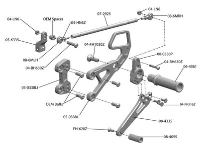WOODCRAFT Honda CBR600RR (07+) Complete Rearsets Kitwith Pedals Black