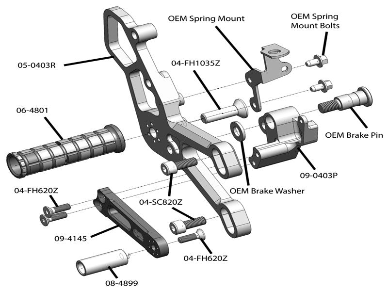 WOODCRAFT Yamaha R3 (2015) Adjustable  Standard Shift Rearset Assembly Complete W/Shift & Brake Pedal  Black