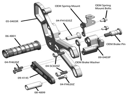 WOODCRAFT Yamaha R3 (2015) Adjustable  Standard Shift Rearset Assembly Complete W/Shift & Brake Pedal  Black