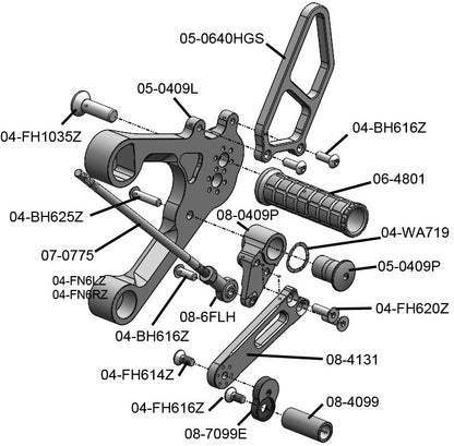 WOODCRAFT Yamaha FZ-09 (MT-09), FJ-09 Tracer, and XSR900 Complete Standard or GP Shift  Adjustable Rear Set Kit with Pedals  Black