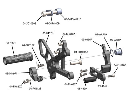 WOODCRAFT Yamaha R6 (2017+) Complete Rear Set Kit  Standard Shift  BLACK - WILL ALSO FIT 2006-16 MODELS