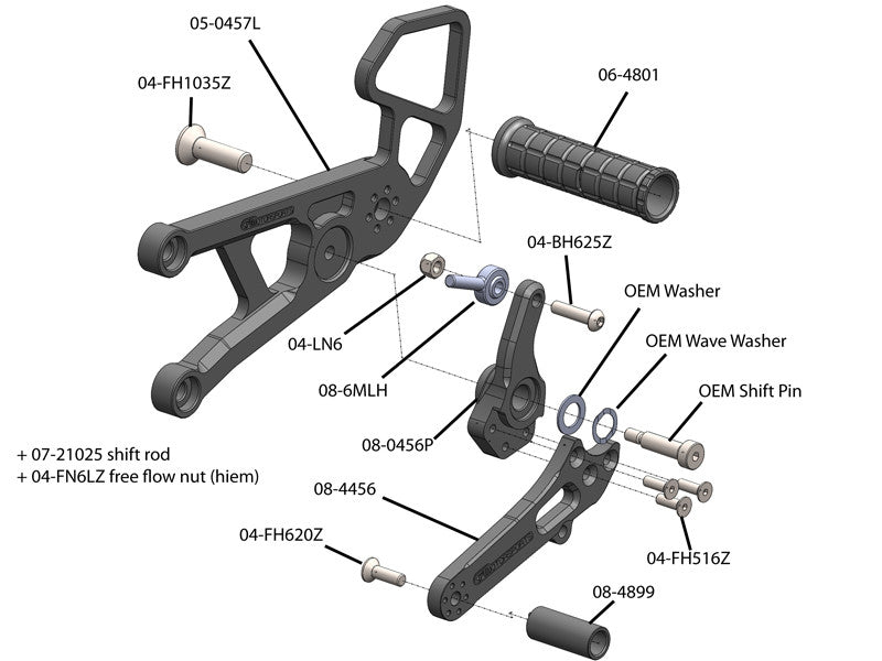 WOODCRAFT Yamaha R6 (2017+) Complete Rear Set Kit  Standard Shift  BLACK - WILL ALSO FIT 2006-16 MODELS