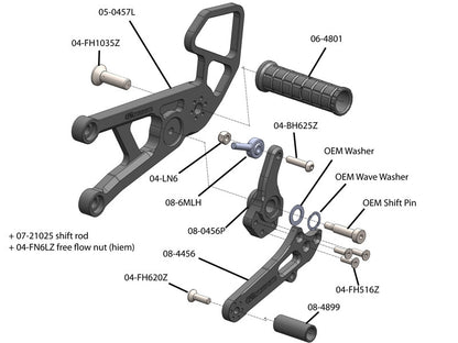 WOODCRAFT Yamaha R6 (2017+) Complete Rear Set Kit  Standard Shift  BLACK - WILL ALSO FIT 2006-16 MODELS