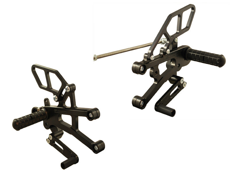 WOODCRAFT Triumph Daytona 675R (13-18) Complete Rearset Kit  Standard ShiftW/Shift & Brake Pedals  BLACK - for use with a quicksifter