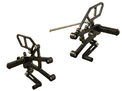 WOODCRAFT Triumph Daytona 675R (13-18) Complete Rearset Kit  Standard ShiftW/Shift & Brake Pedals  BLACK - for use with a quicksifter