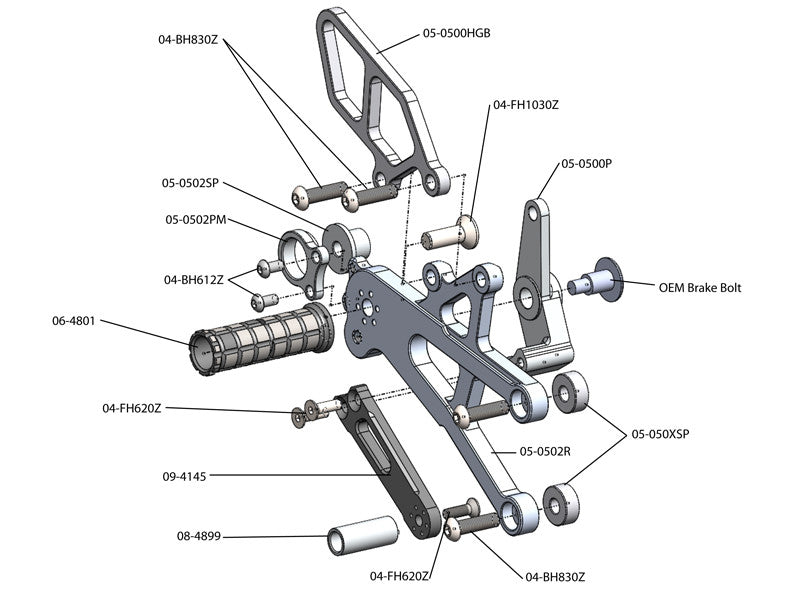 WOODCRAFT Triumph Daytona 675 (13-18) Complete Rearset Kit  Tandard Shift with Shift and Brake Pedals  Black for use without a Quickshifter
