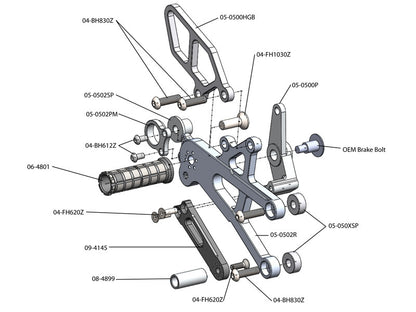 WOODCRAFT Triumph Daytona 675 (13-18) Complete GP Rearset Kit  W/Shift & Brake Pedals  Black - without a Quickshifter with side stand