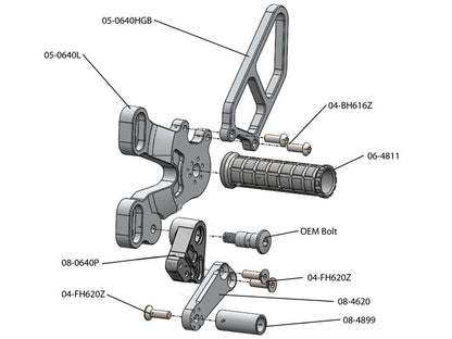 WOODCRAFT Ducati 848 /1098 / 1198 / 848 EVO Rearsets with Shifter