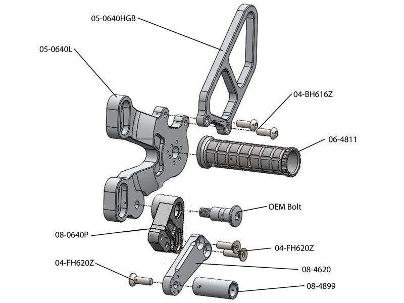 WOODCRAFT Ducati 848 /1098 / 1198 / 848 EVO Silver Rearset with Shifter