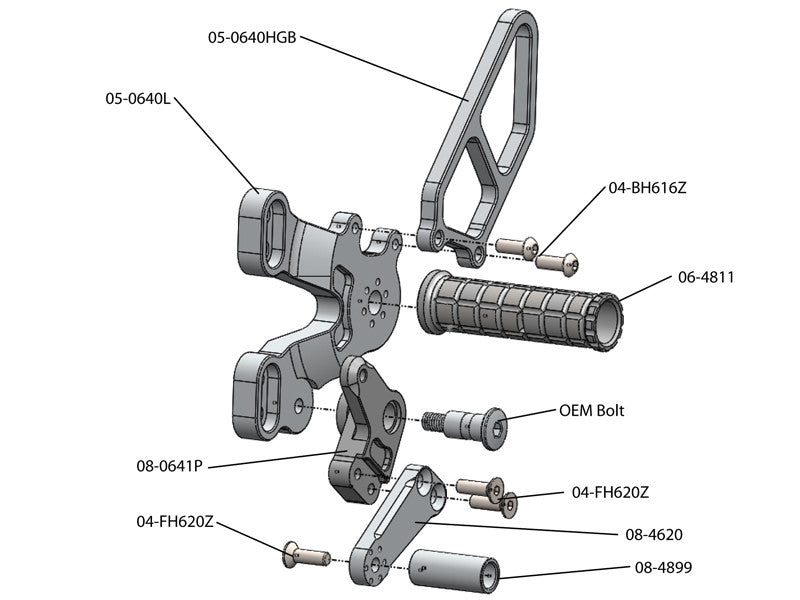 WOODCRAFT Ducati 1198SP (2011) 848 Evo (11-13) Rearset Kit  Black  w/ GP Shift Pedal (Factory Quick Shifter)
