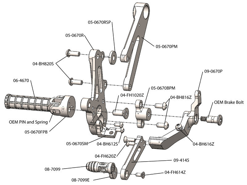 WOODCRAFT Ducati 1198 Diavel GP Shift Adjustable Complete Rearset Kit