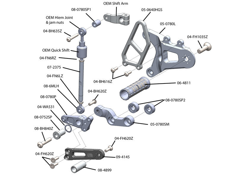 WOODCRAFT Rearset Kit for the MV Agusta F3 675-800