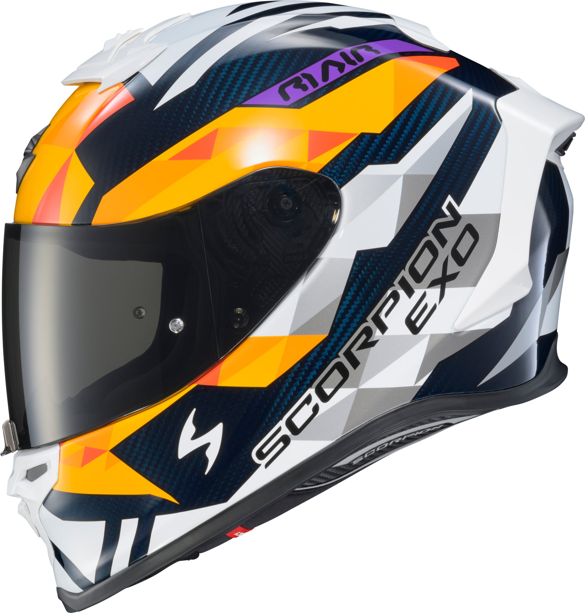 Exo R1 Air Full Face Helmet Carbon Rastor Or/Wht/Blue Lg