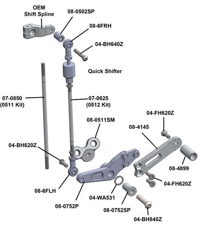WOODCRAFT Triumph 06-12  Daytona 675 / R  Street Triple Rearset Kit  GP Shift  RACE USE ONLY - Complete with Shift and Brake Pedals  BLACK