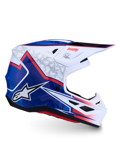 S M7 Blaster Helmet Ece06/Dot Wht/Blue/Red Glossy Lg