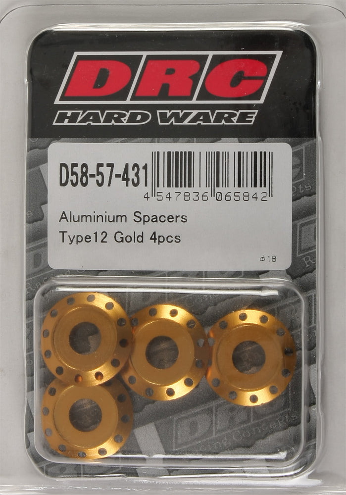 Aluminum Spacers Type 12 Gold M6x12mm 4/Pk