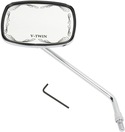 EMGO Mirror - Die-Cast - V-Twin Scrolled - Side View - Rectangle - M10 x 1.25 (Left Hand) - Chrome 20-21751