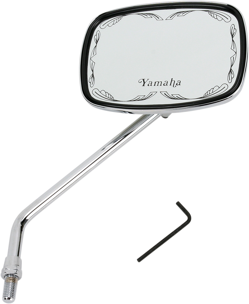 EMGO Mirror - Die-Cast - Yamaha Scrolled - Side View - Rectangle - M10 x 1.25 (Left Hand) - Chrome 20-21774