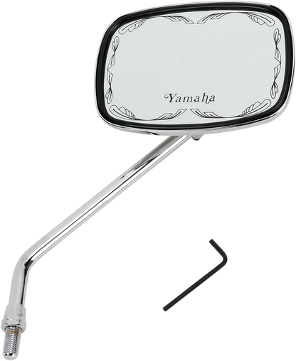 EMGO Mirror - Die-Cast - Yamaha Scrolled - Side View - Rectangle - M10 x 1.25 (Left Hand) - Chrome 20-21774