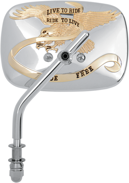 EMGO Mirror - "Live to Ride" - Side View - Rectangle - Gold/Chrome - Left 20-31707A