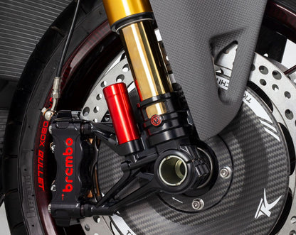 Motocorse 100mm (OE) Billet Fork Lowers "GP STYLE" (Caliper mounts) for Pressurized Ohlins front forks for Ducati Panigale / Streetfighter V4 S / R / Speciale, V2 S / R models