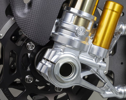 Motocorse 100mm (OE) Billet Fork Lowers "GP STYLE" (Caliper mounts) for Pressurized Ohlins front forks for Ducati Panigale / Streetfighter V4 S / R / Speciale, V2 S / R models