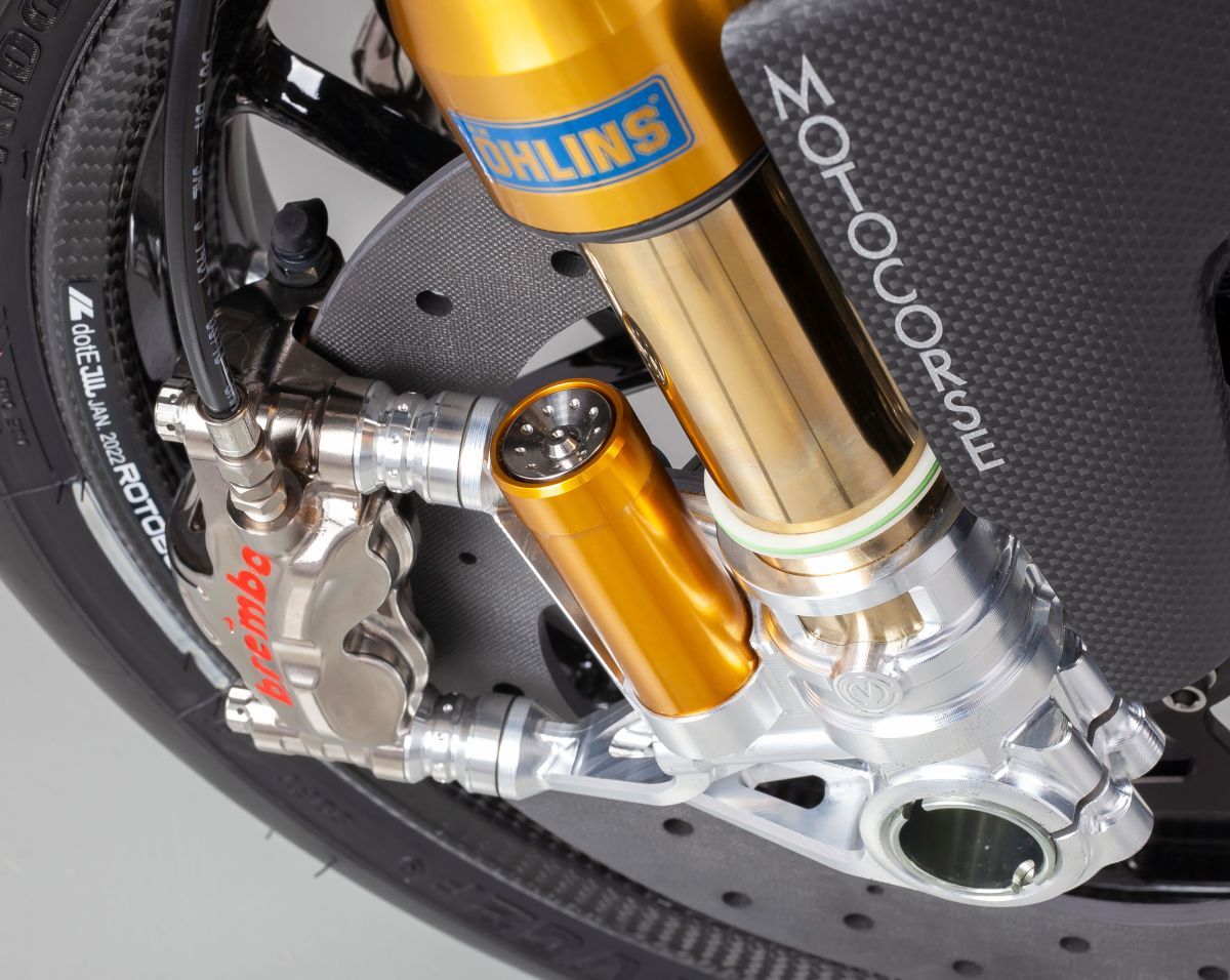 Motocorse 108mm (OE) Billet Fork Lowers "GP STYLE" (Caliper mounts) for Pressurized Ohlins front forks for Ducati Pangiale / Streetfighter V4 S / R / Speciale, V2 S / R models