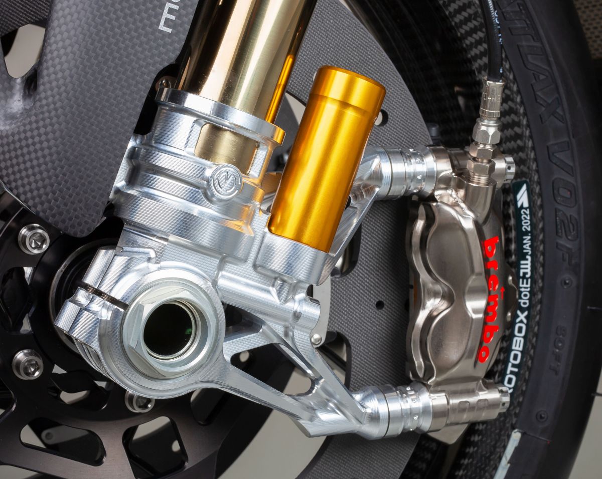 Motocorse 108mm (OE) Billet Fork Lowers "GP STYLE" (Caliper mounts) for Pressurized Ohlins front forks for Ducati Pangiale / Streetfighter V4 S / R / Speciale, V2 S / R models