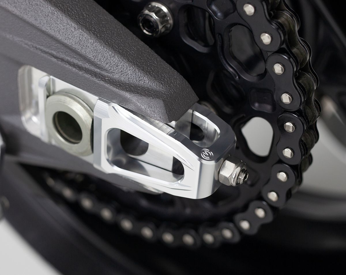 Motocorse Billet Aluminum Chain Adjuster and Rear Brake Caliper Support Bracket for Brembo Racing 64mm Brake Caliper P2-24 X206001 - Ducati Panigale / Streetfighter V4 (2025+)