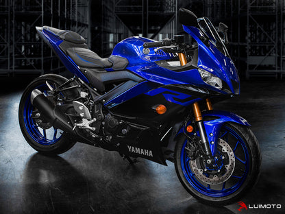 LUIMOTO RACE Passenger Seat Covers for the YAMAHA YZF-R3 (2015+), YZF-R25 (2015+), and MT-03 (2020+)