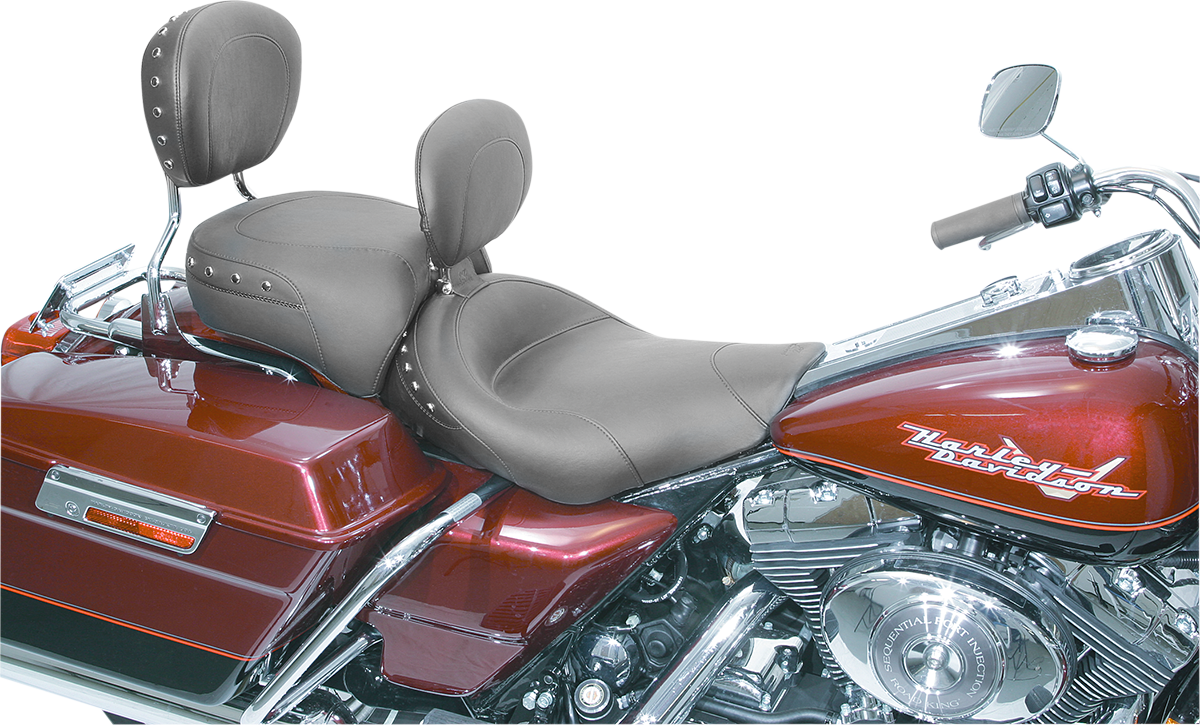 MUSTANG Wide Solo Seat - With Backrest - Black - Studded w/ Concho - Road King '97-'07 79102