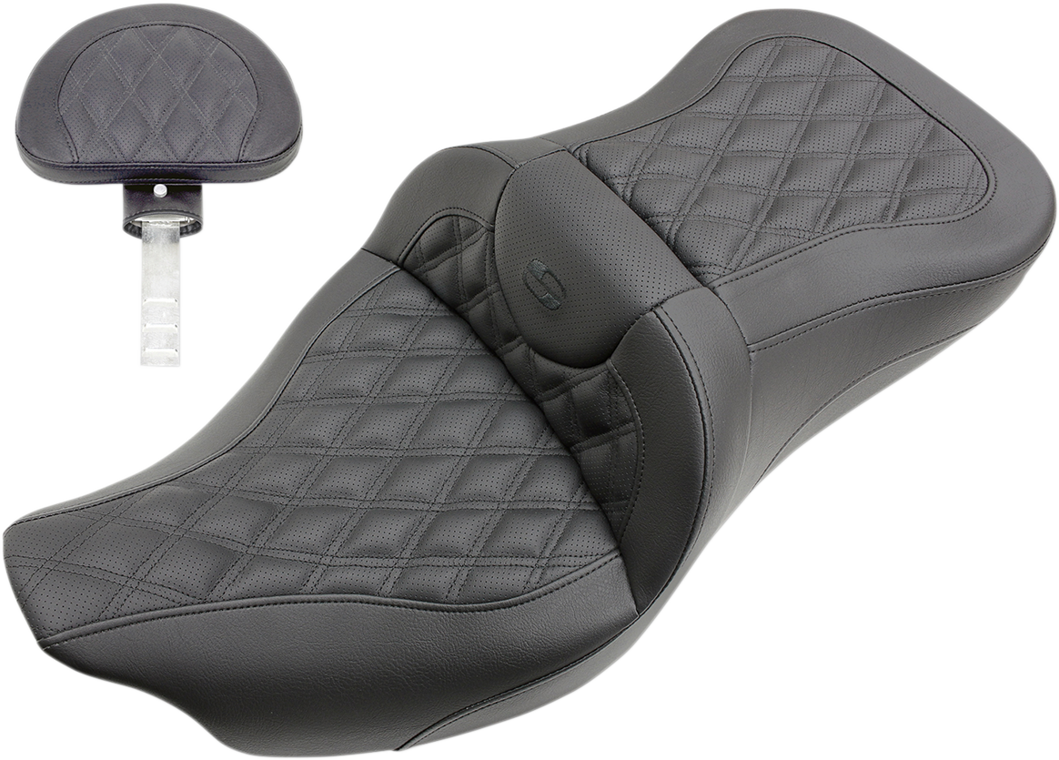 SADDLEMEN Roadsofa™ Seat - Full Lattice Stitch - with Backrest - FL '08-'24 808-07B-182BR