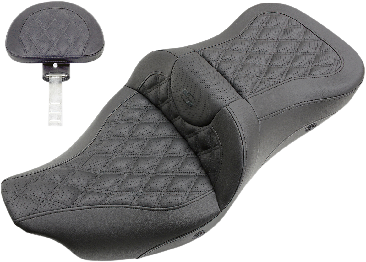 SADDLEMEN Roadsofa™ Seat - with Backrest - Full Lattice Stitch - Heated - FLH/FLT '08-'24 808-07B-182BRHC