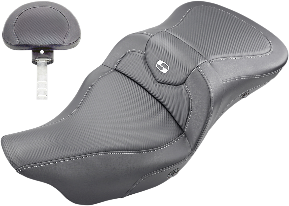 SADDLEMEN Extended Reach Roadsofa™ Seat - Carbon Fiber - Backrest - Heated - FL '08-'24 808-07B-186BRHC
