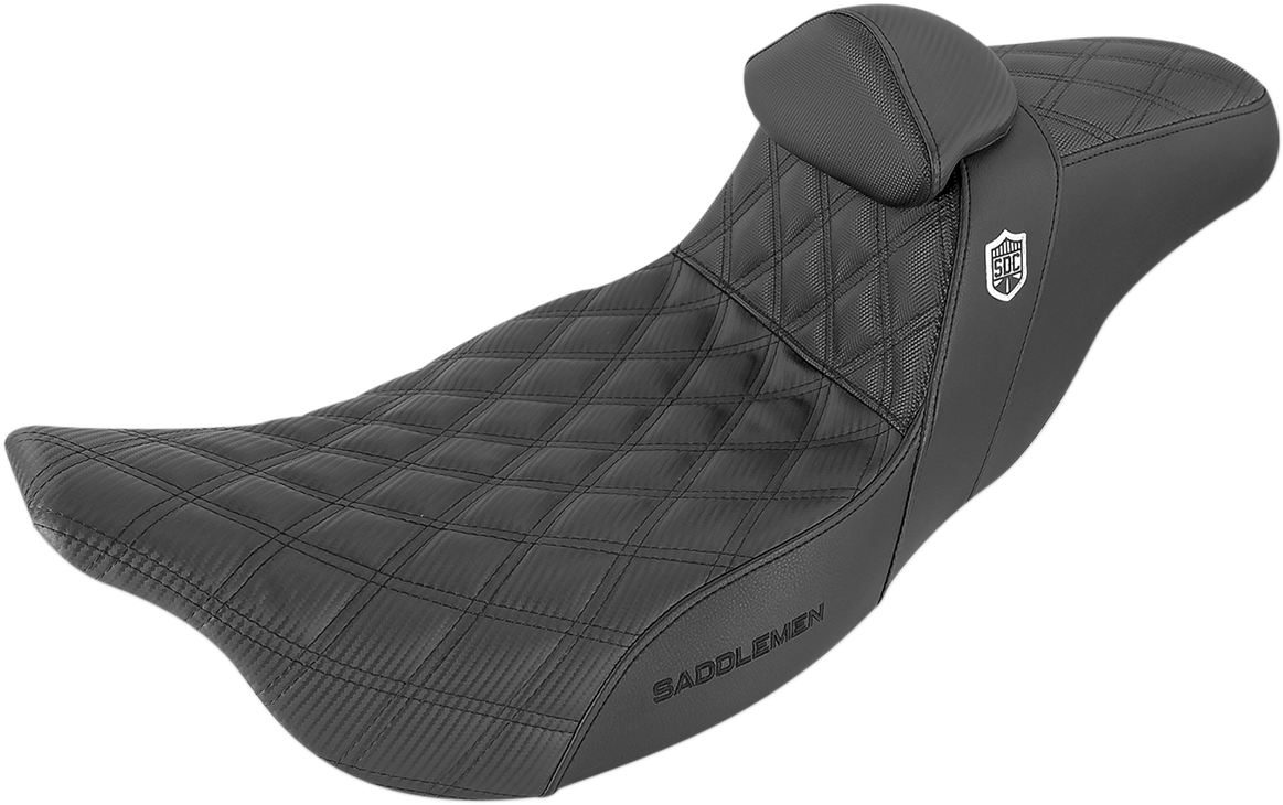 SADDLEMEN Pro Series SDC Performance Seat - w/ Backrest - Lattice Stitch/Lumbar Gripper - FL '08-'23 SC80807DBRT